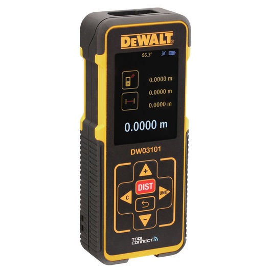 DEWALT pocket laser distance measurer with its display on.
