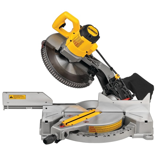 Profile of electric single bevel compound miter saw.